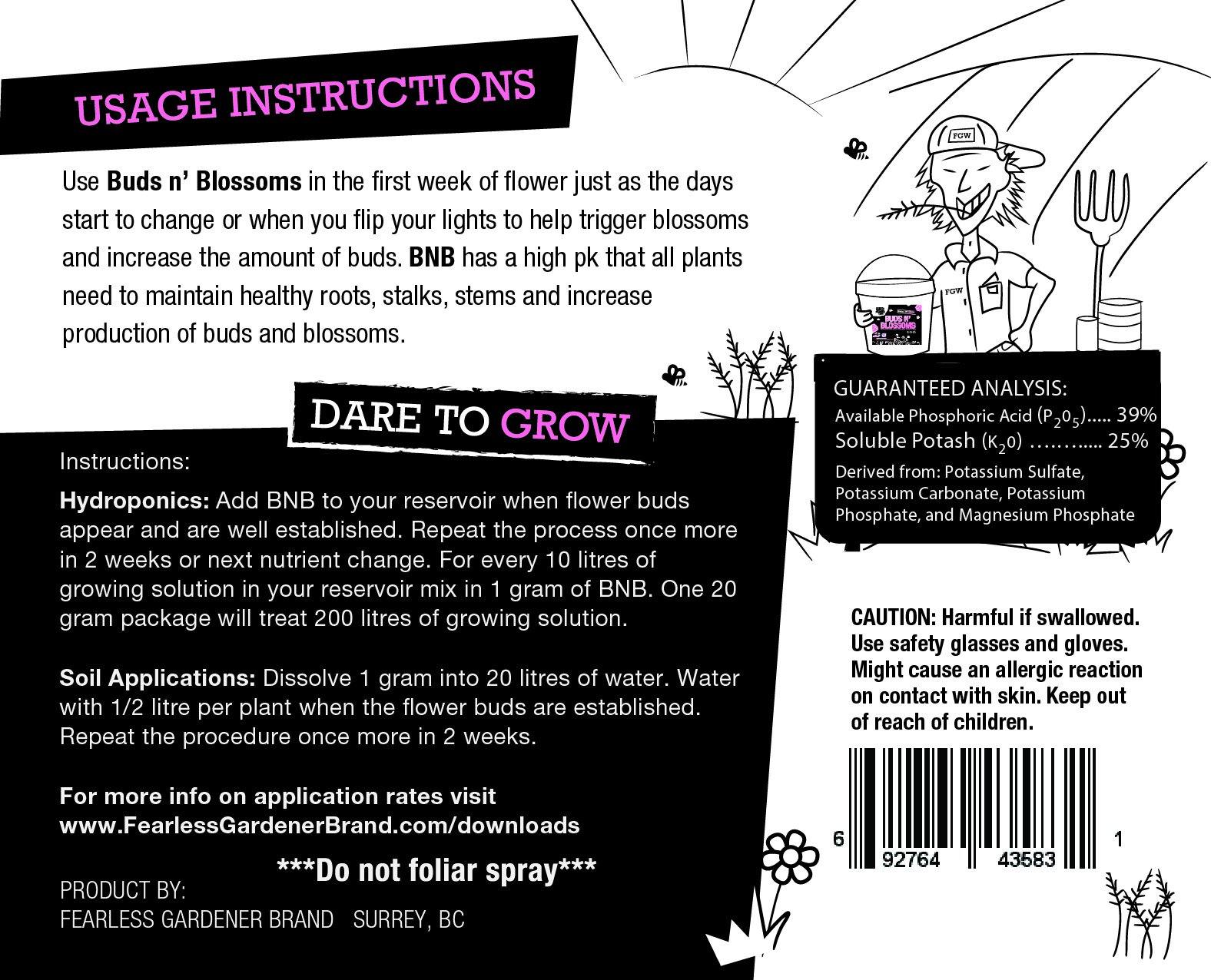 Dare To Grow - Buds n Blossoms Back Label
