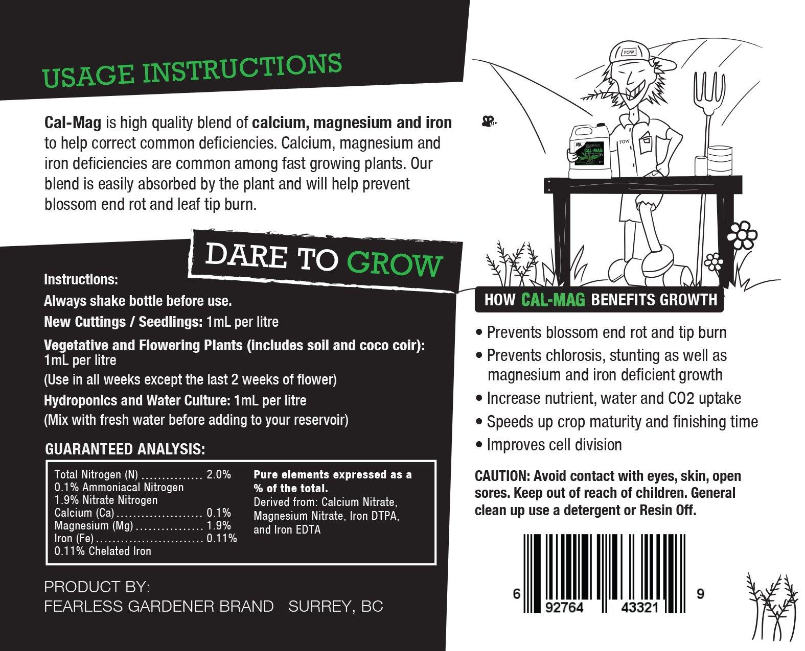 Dare To Grow - Cal-Mag Back Label